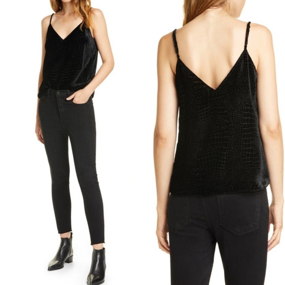 Frame Croc Cami Size Small Black Velvet Blouse Black Goth Grunge Top Dai…